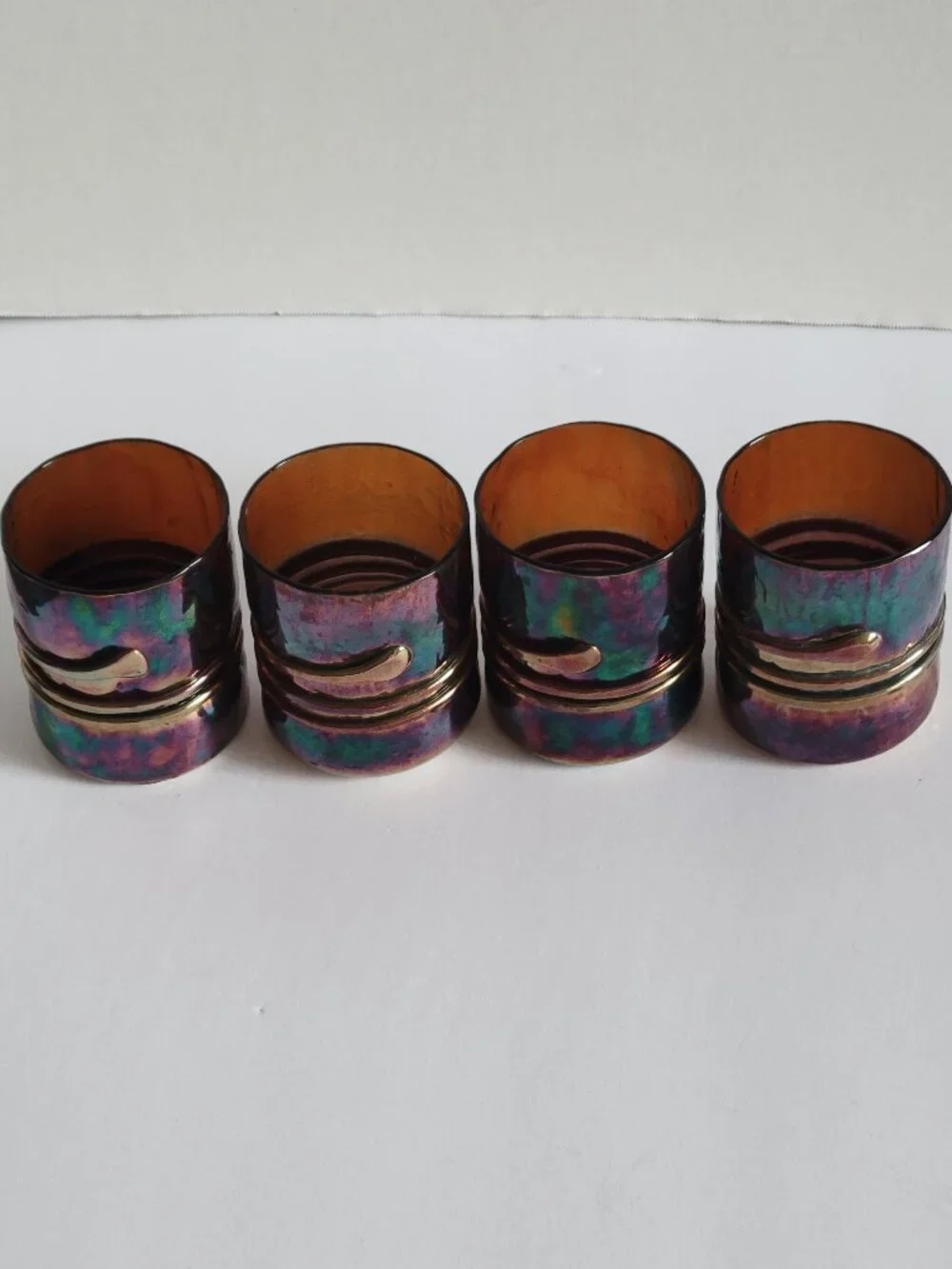 Vintage Esteban Prieto Signed Iridescent Blown Glass Tumblers Set of 4